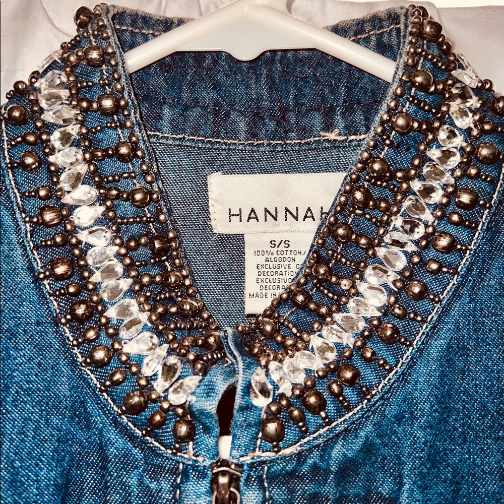 Vintage Denim military style jacket with embellished collar. - Picture 3 of 5